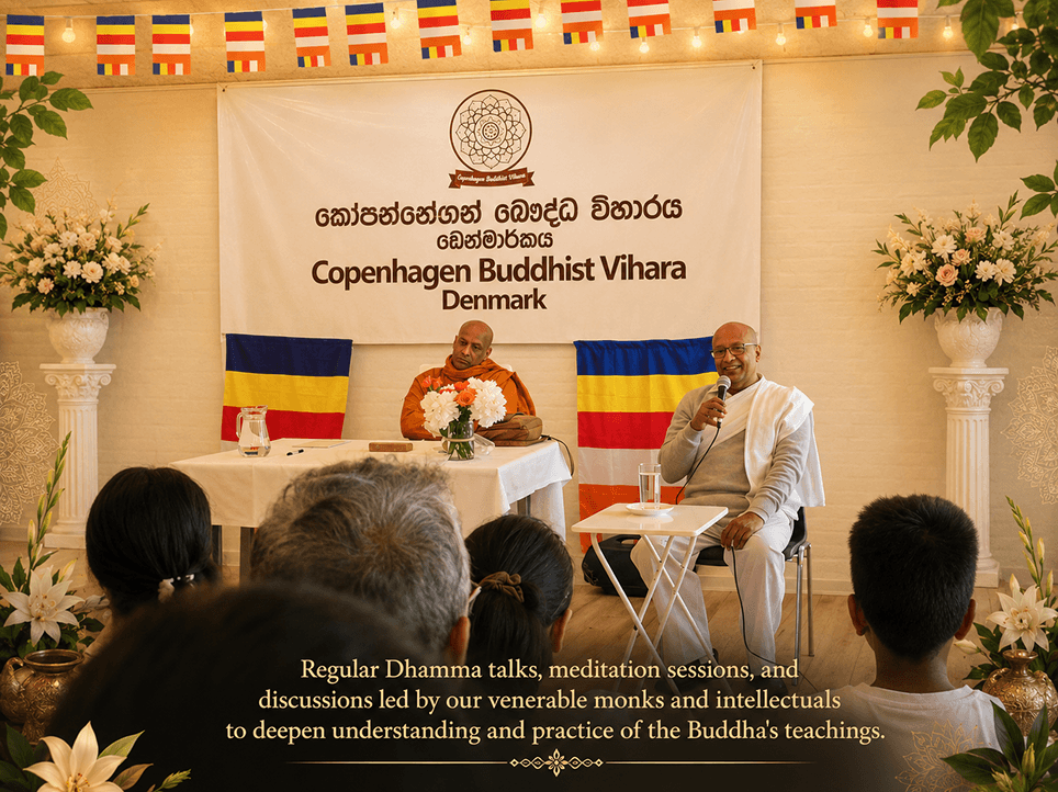 Devotees participating in Dhamma discussions inside the temple